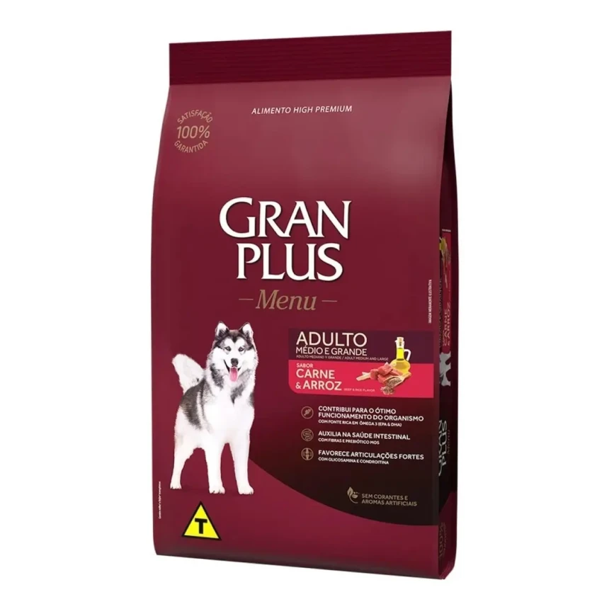 Ração Gran Plus Menu Cão Adulto Médio e Grande Carne & Arroz 15kg