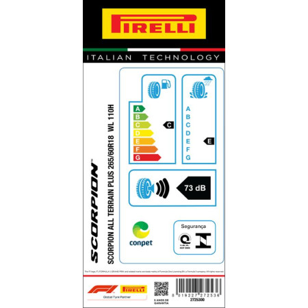 Pneu 265/60R18 Pirelli Scorpion All Terrain Plus 110H Letras Brancas
